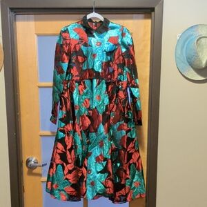 nwt $2850 Sz 36 Delpozo Vibrant Floral Dress with Red and Teal Pattern